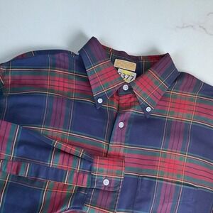 Vintage LL Bean Button Down Shirt Mens Size 17-34 Red Blue Plaid Made in USA Y2K
